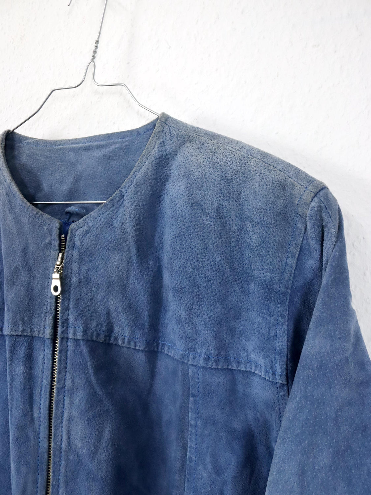 Vintage 80er 90er MISS JOY Lederjacke Wildleder Mantel Schulterpolster blau M