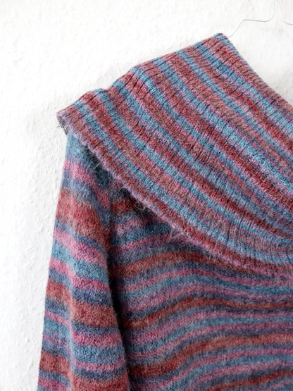 Vintage 90er 00er Y2k Oberteil Pullover Mohair gestreift Carmen Ausschnitt Schulterfrei M
