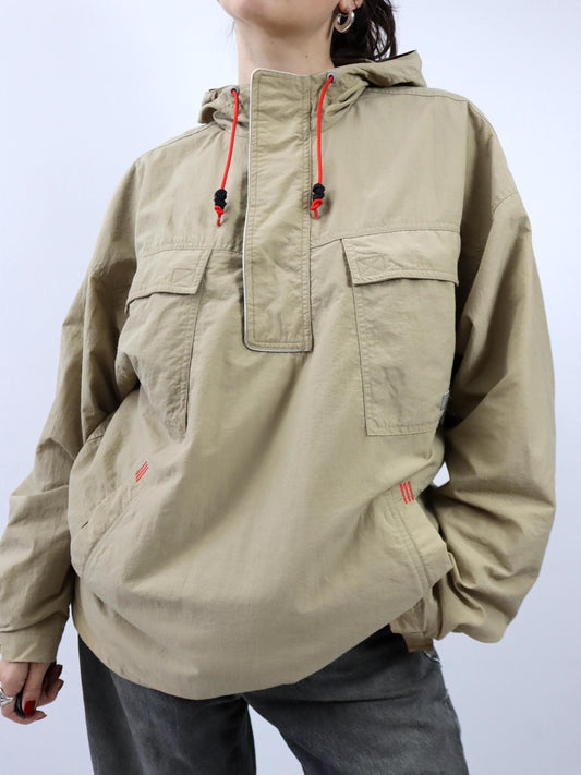 Vintage 80er 90er ADIDAS Windbreaker Jacke Überziehjacke beige Kapuze innen Fleece M