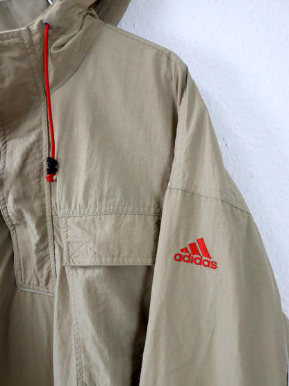 Vintage 80er 90er ADIDAS Windbreaker Jacke Überziehjacke beige Kapuze innen Fleece M