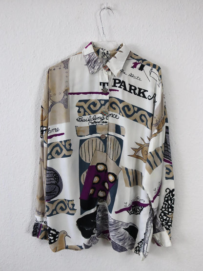 Vintage 80er 90er LAMBERTINO Bluse langarm crazy pattern Viskose 42