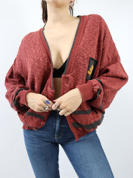 Vintage 80er 90er NANIBON Cardigan Strickjacke Stickerei 50 L